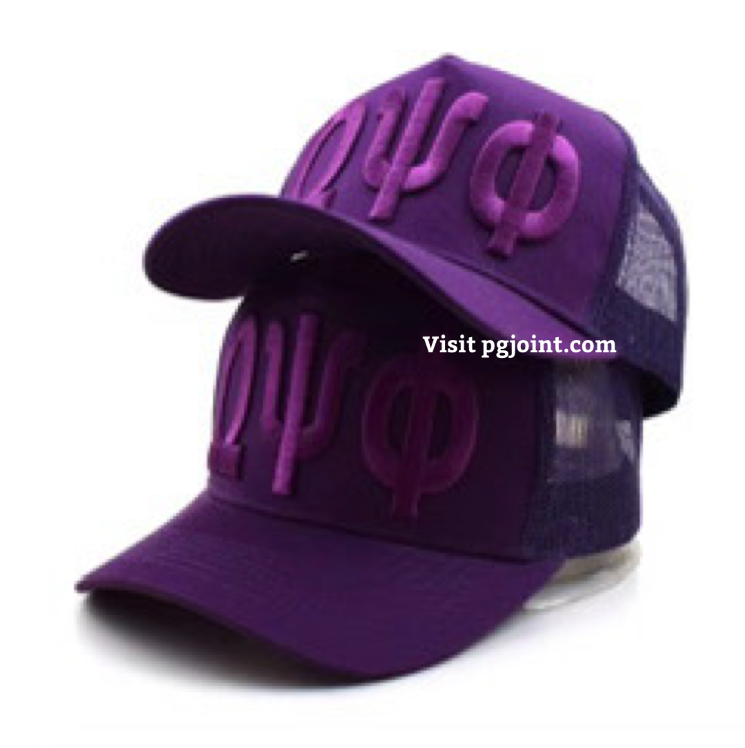Purple on purple ΩΨΦ trucker hat Omega Psi Phi