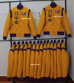 Wool broken armor letterman jacket