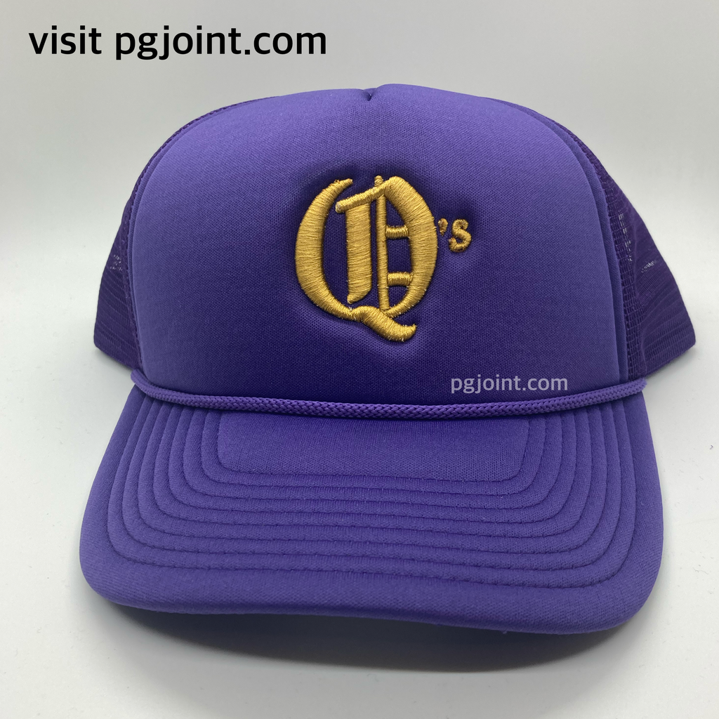 Q’s embroidered trucker hat for Omega Psi Phi